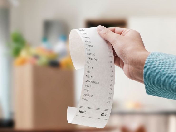persona che controlla scontrino della spesa